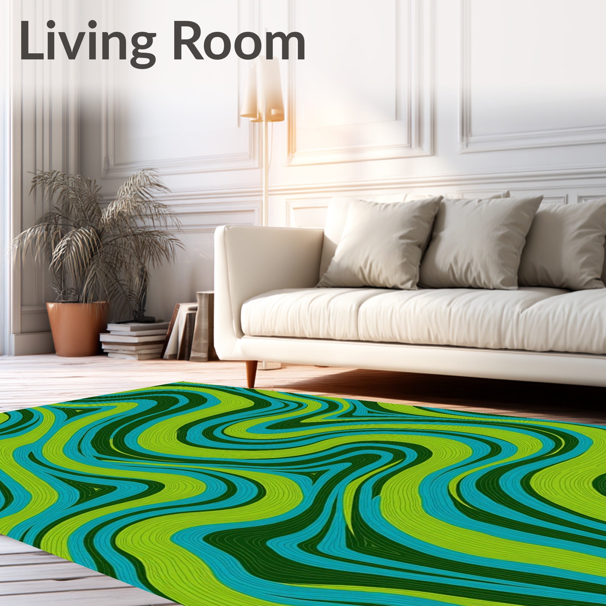Groovy Green Teal Swirl Organic Rug
