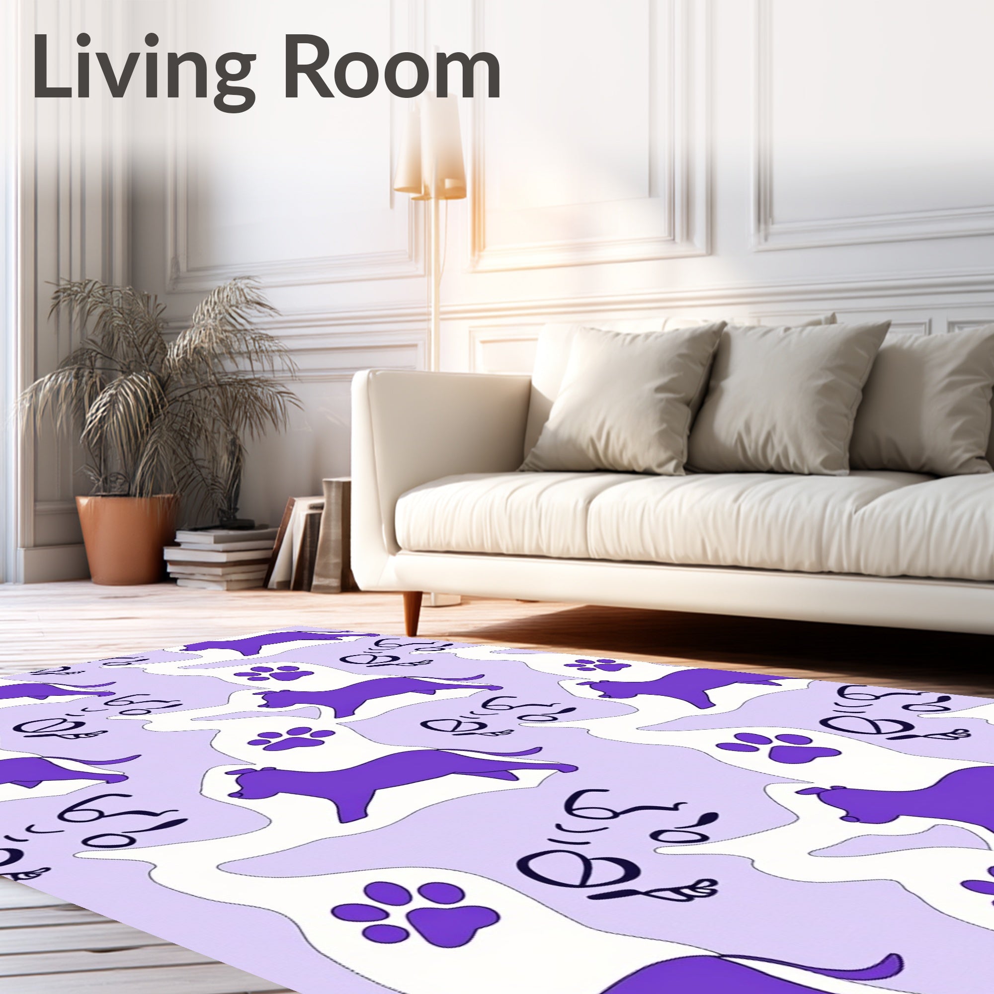 Purple Dog Paw Print Whimsical Landscape Rug