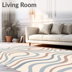 Cream Blue Brown Wavy Lines Rug