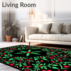 Vibrant Red Green Floral Medallion Rug