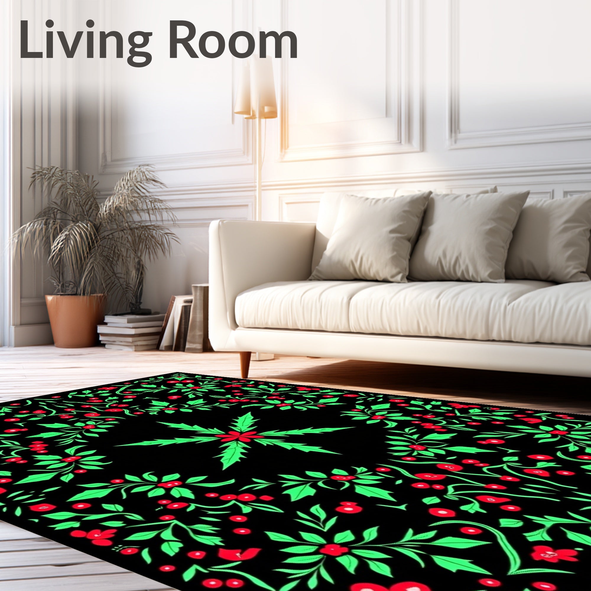 Vibrant Red Green Floral Medallion Rug