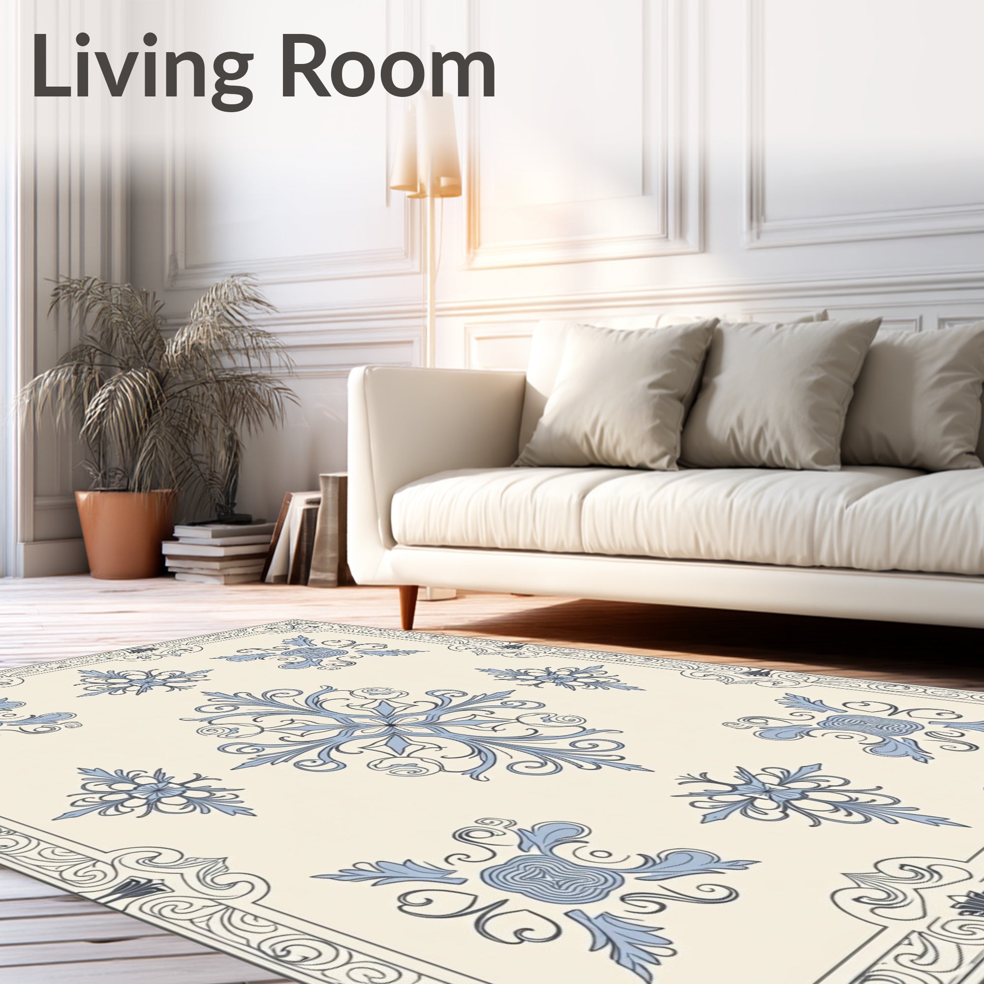 Pale Blue Floral Medallion Symmetry Rug