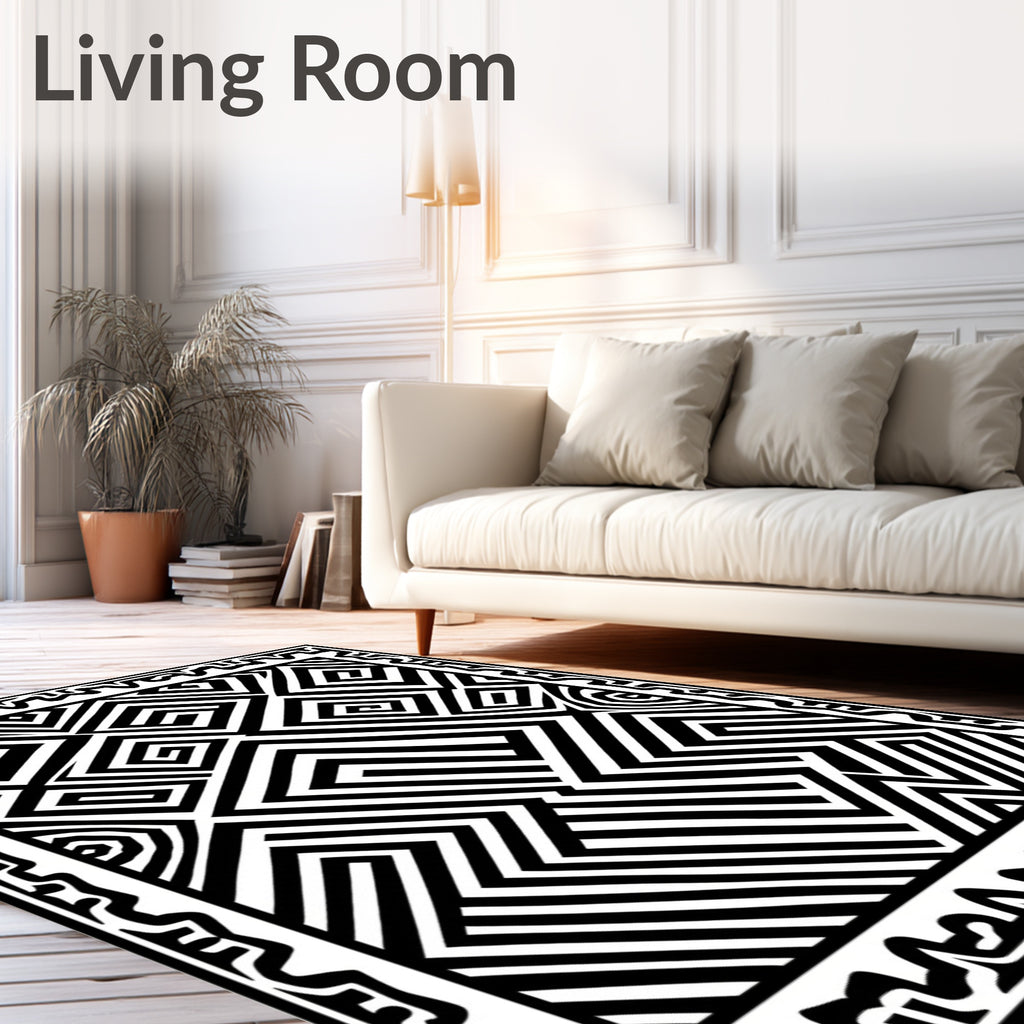 Chic Black White Optical Illusion Rug