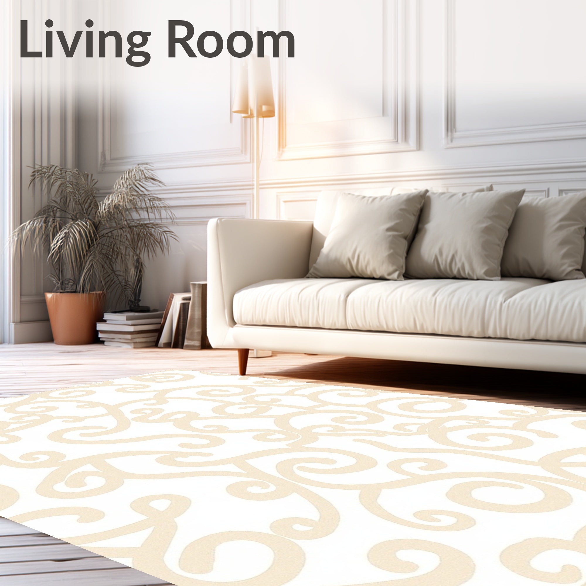 Cream Swirl Abstract Vine Rug