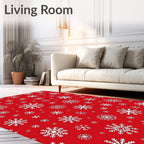 White Snowflake Snowfall Red Background Rug