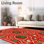 Whimsical Red Green Cat Ornament Medallion Rug