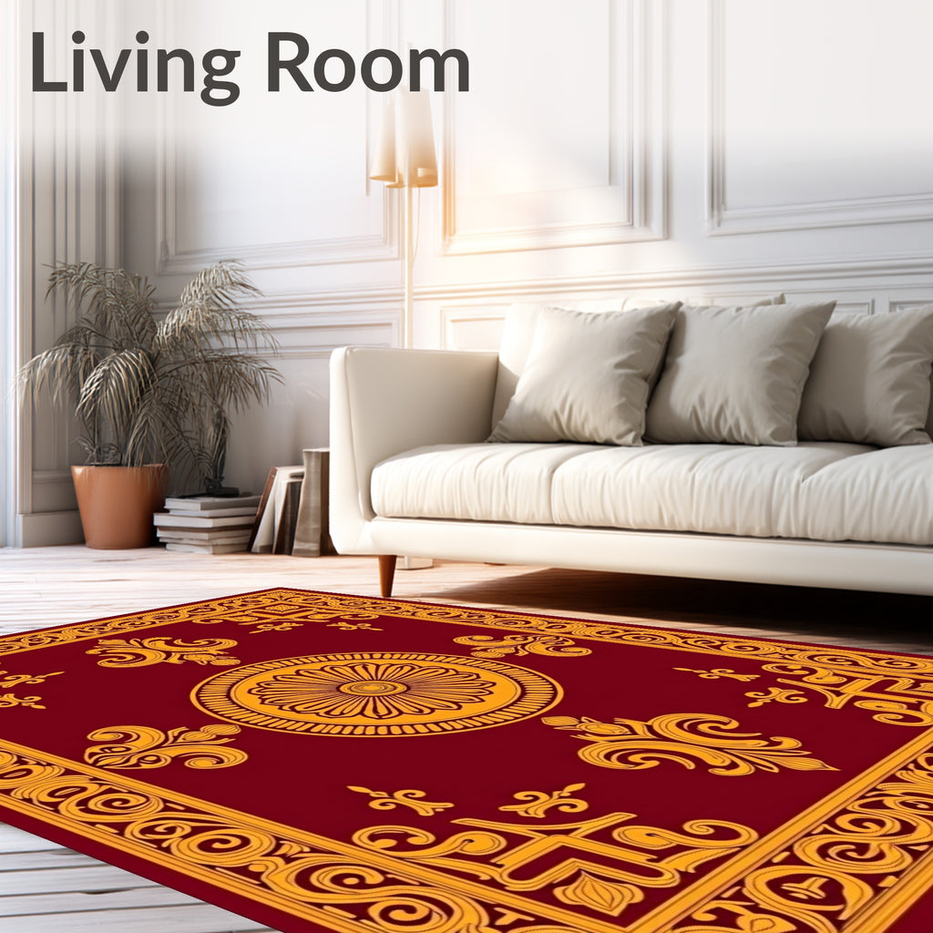 Crimson Gold Medallion Ornamental Rug