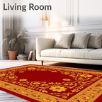 Rich Red Golden Floral Border Rug