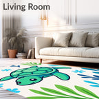 Aqua Turtle With Blue Green Foliage Rug