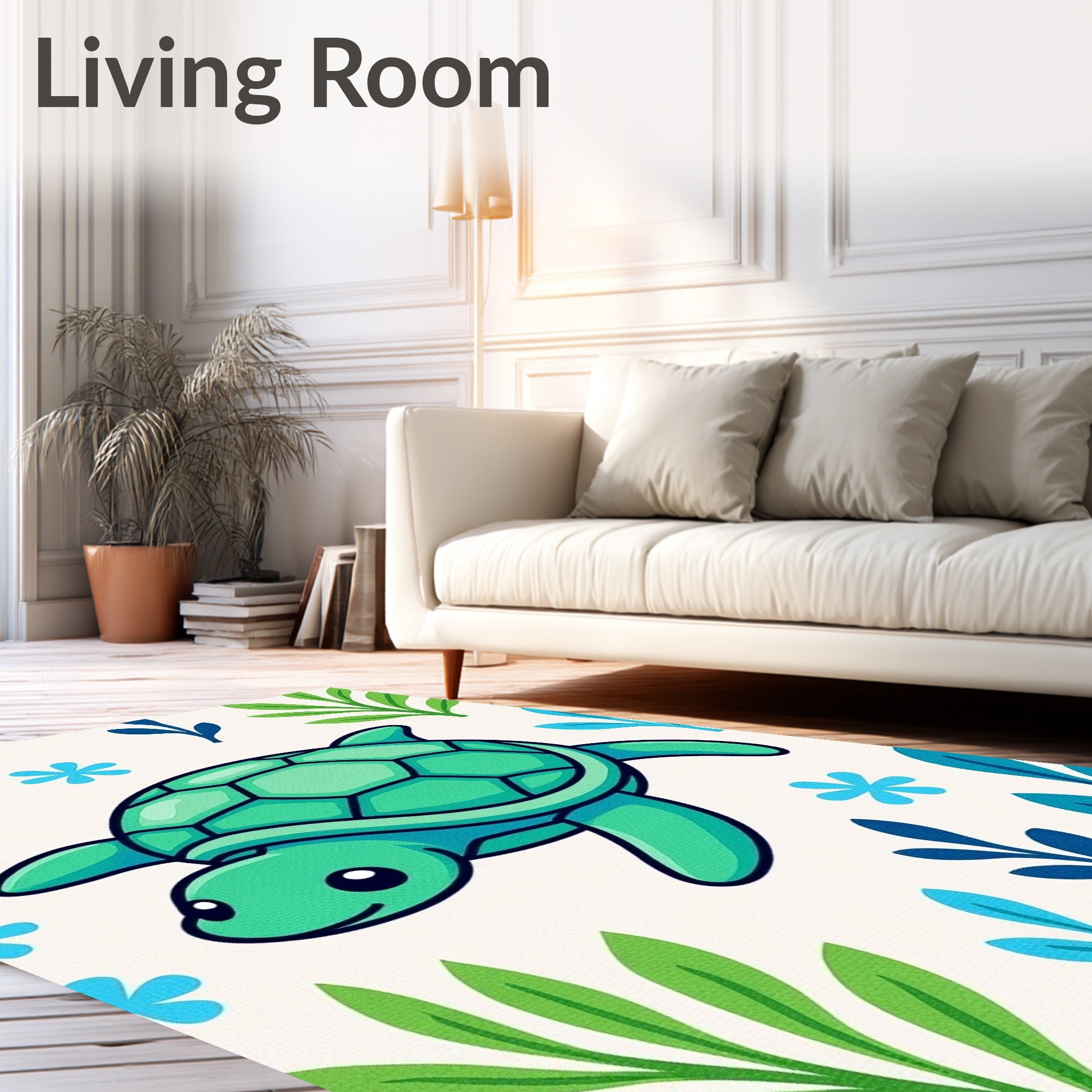 Aqua Turtle With Blue Green Foliage Rug