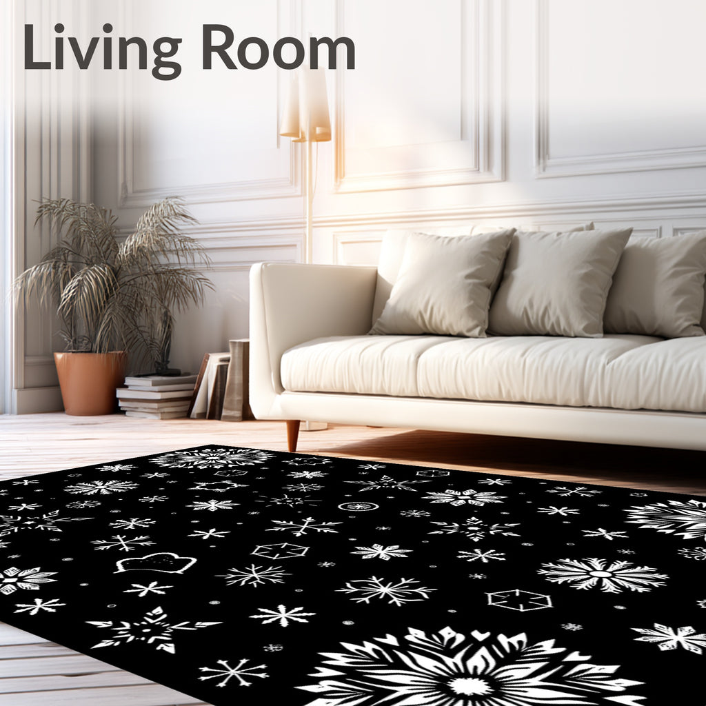 Whimsical White Snowflake Assortment Rug