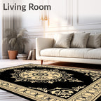 Black and Gold Medallion Border Rug