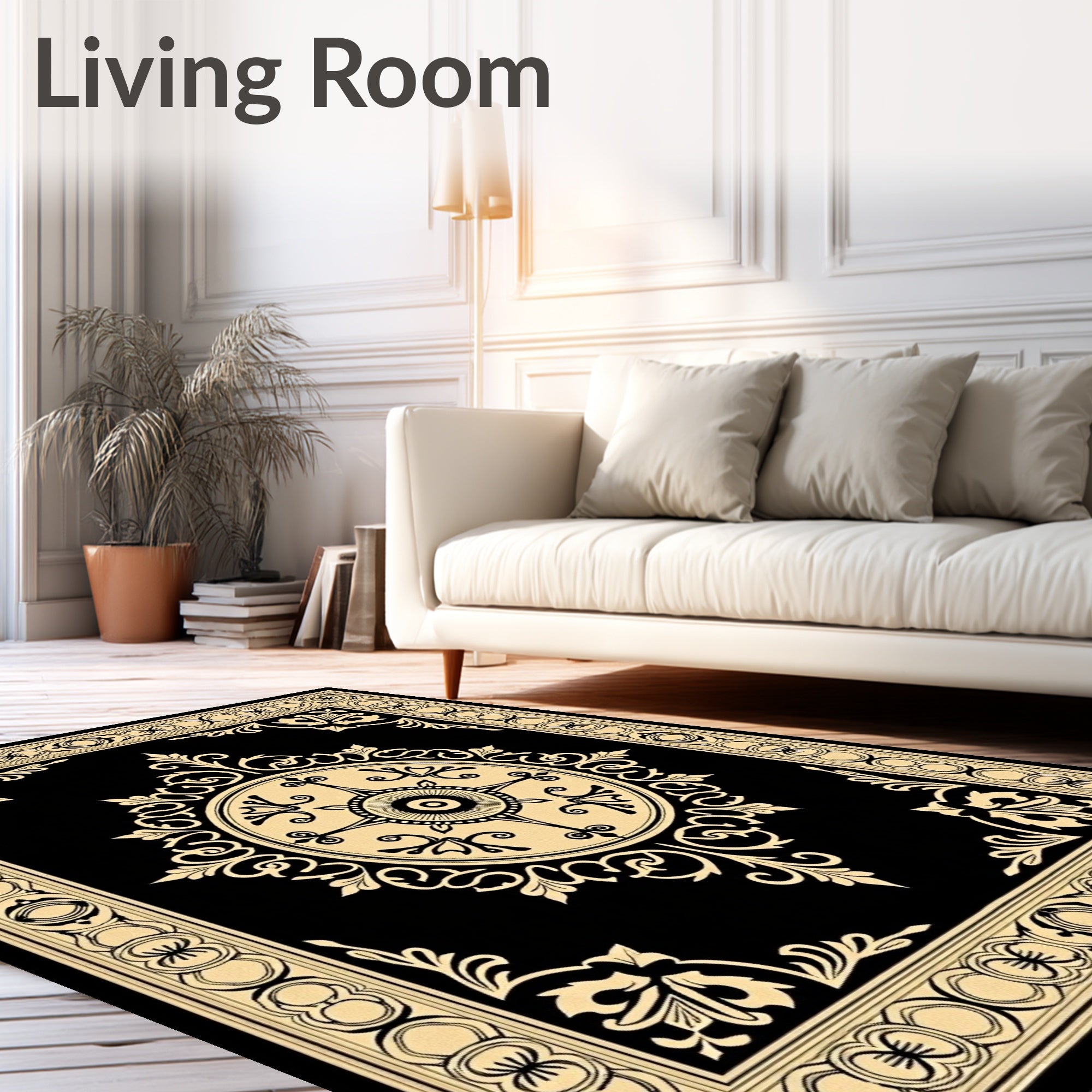 Black and Gold Medallion Border Rug