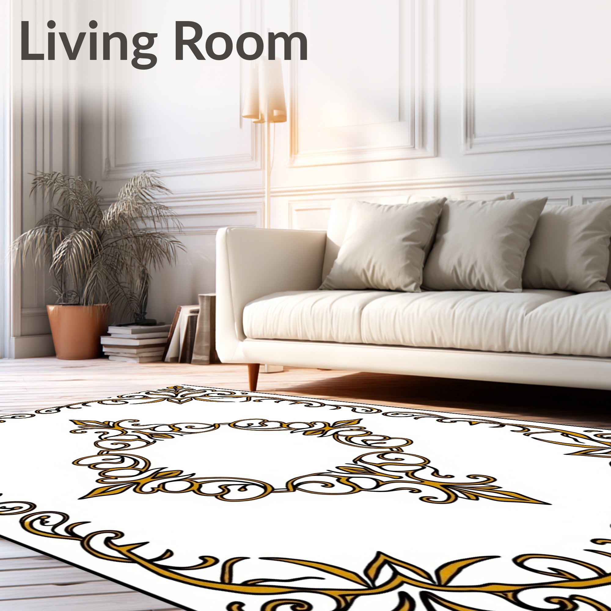 Golden Filigree Scrollwork Medallion Rug