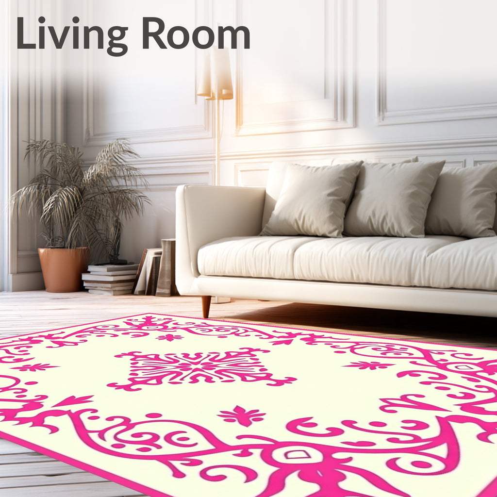 Vibrant Pink Floral Lattice Frame Rug