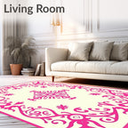 Vibrant Pink Floral Lattice Frame Rug