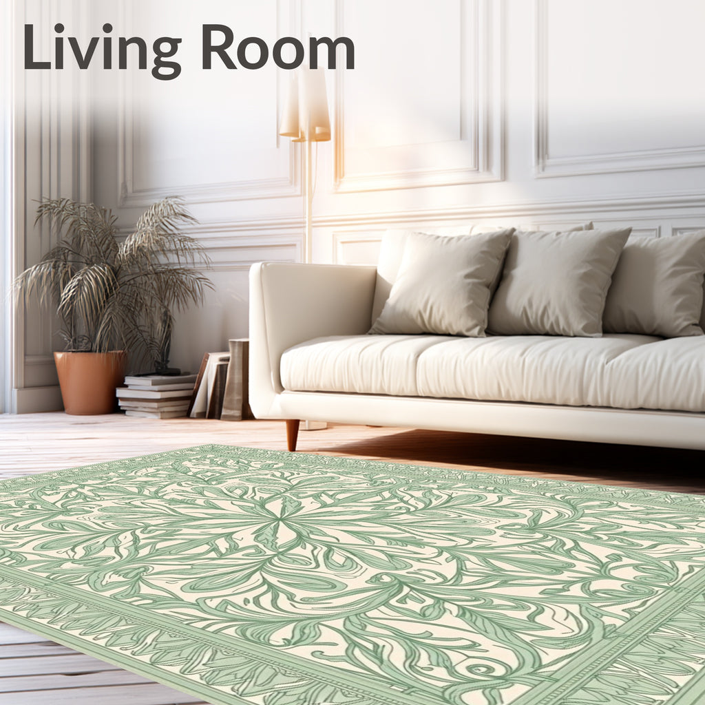 Sage Green Floral Arabesque Rug