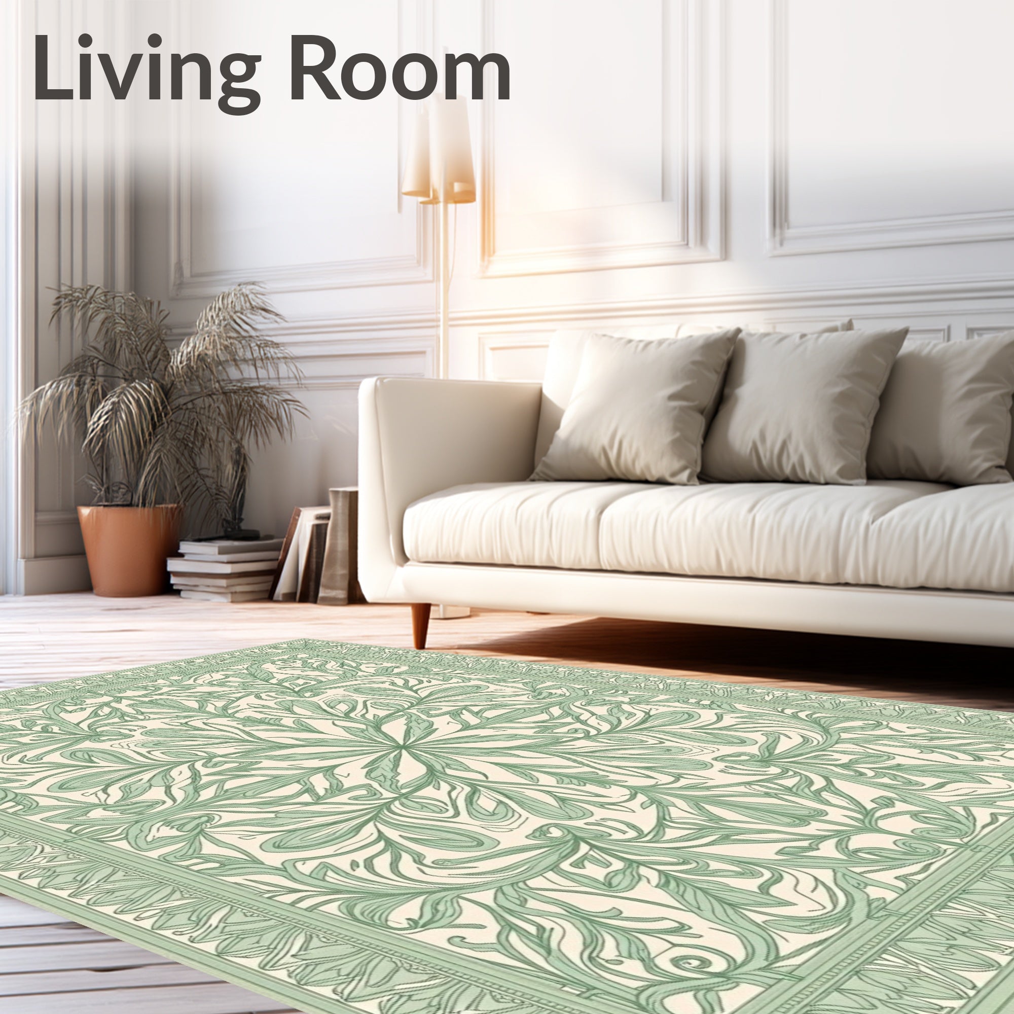 Sage Green Floral Arabesque Rug