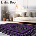 Ornate Purple Black Medallion Border Rug