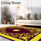 Ornate Yellow Floral Starburst Plum Rug