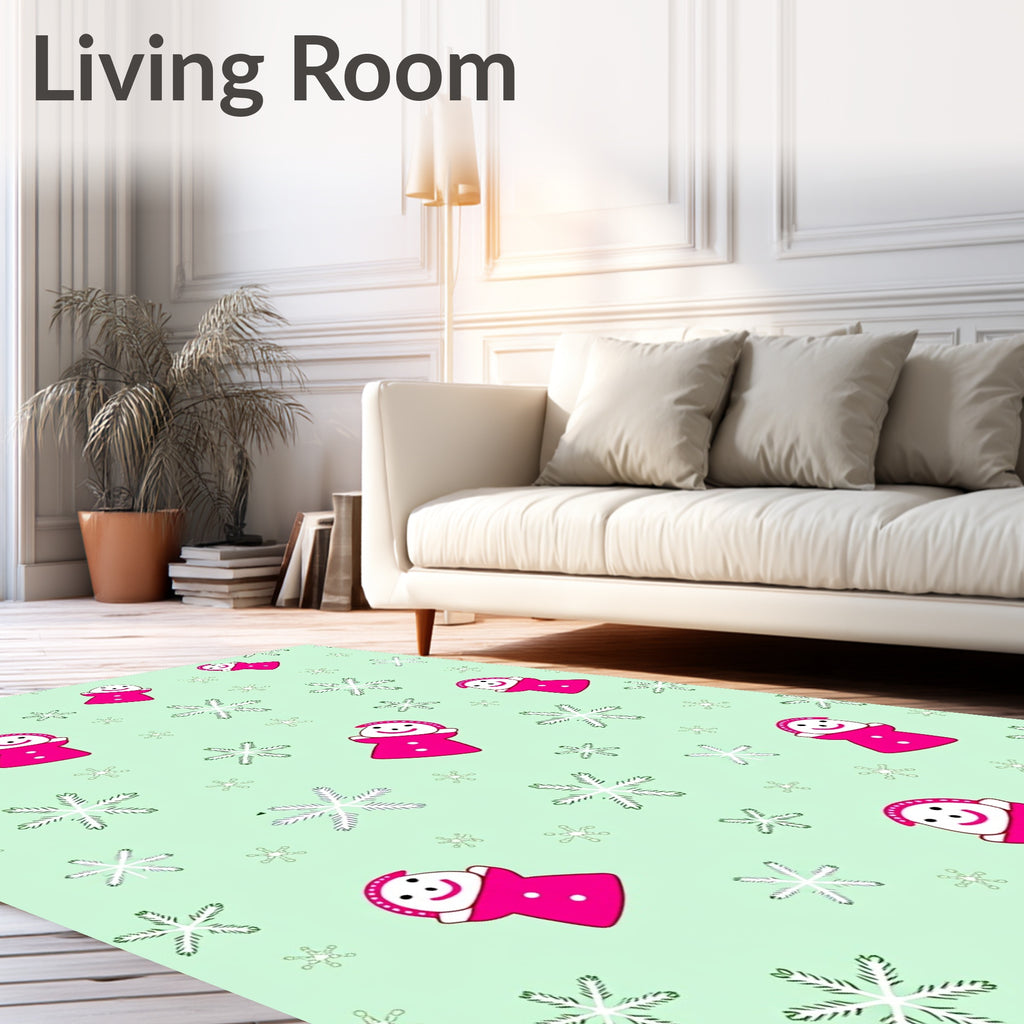Pink Snowman Snowflake Fun Rug