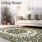 Forest Green Floral Medallion Border Rug