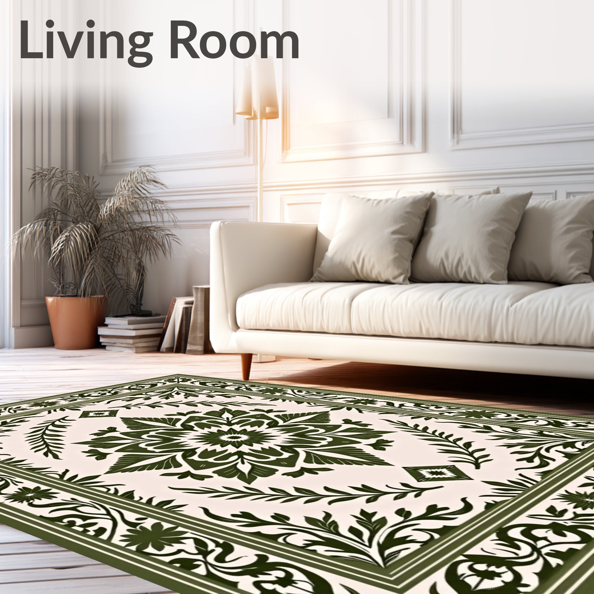Forest Green Floral Medallion Border Rug