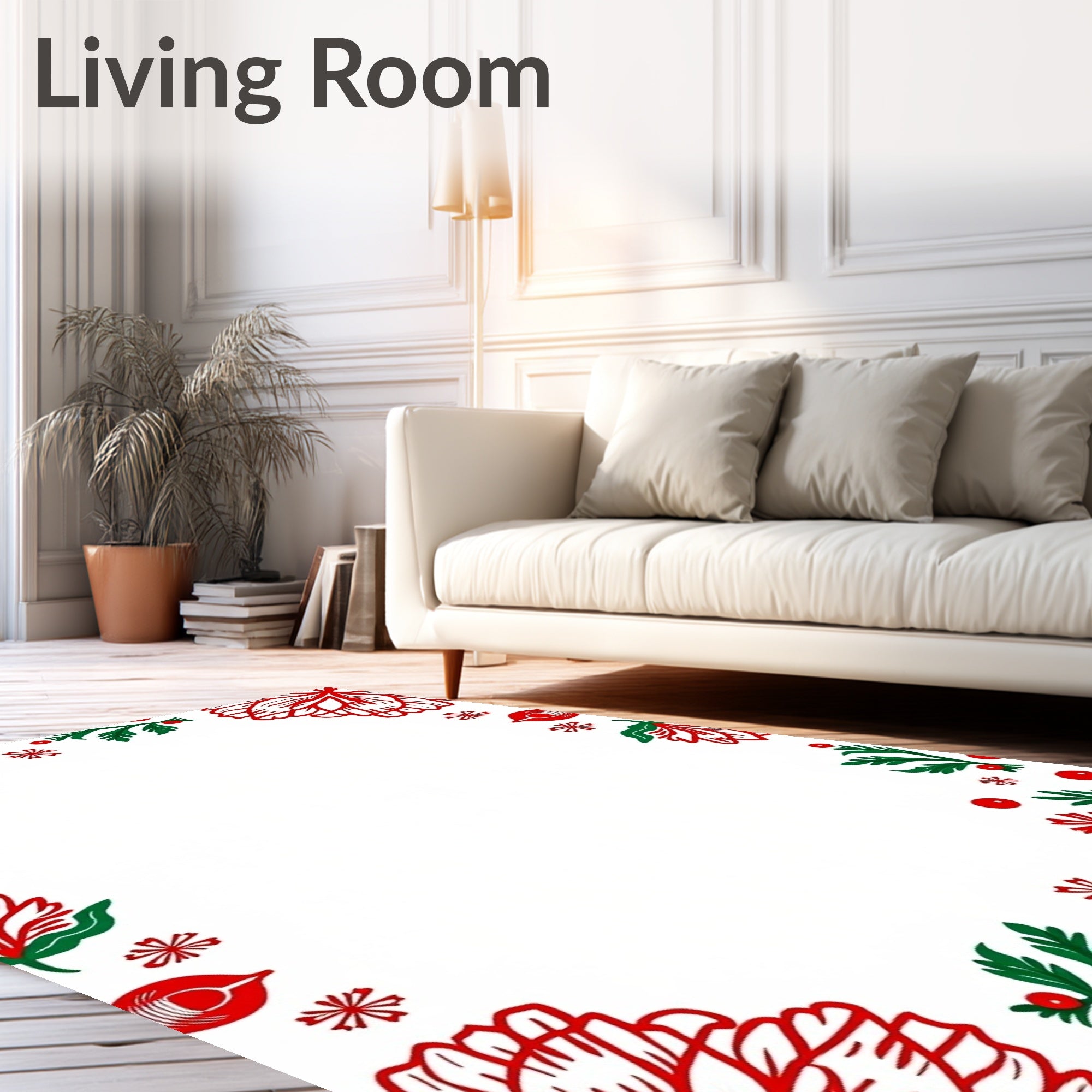Bold Red Festive Floral Garland Rug