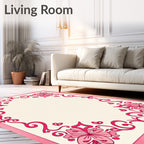 Fuchsia Floral Swirl Corner Frame Rug