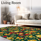 Festive Gold Baubles Red Bows Foliage Rug