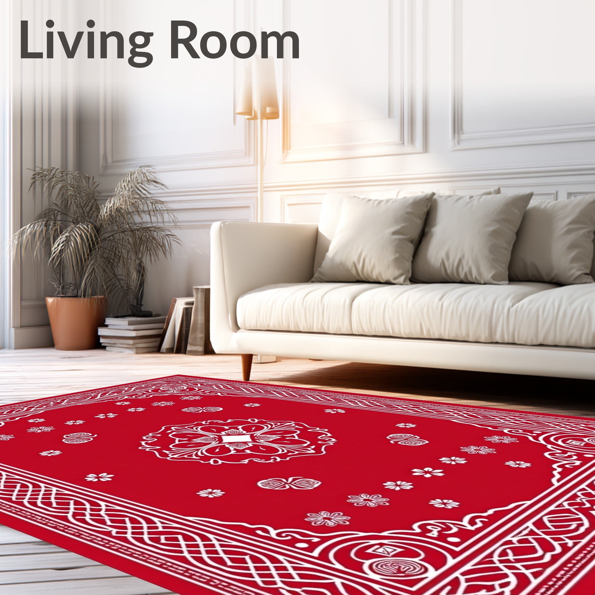 Bold Red Floral Medallion Border Rug