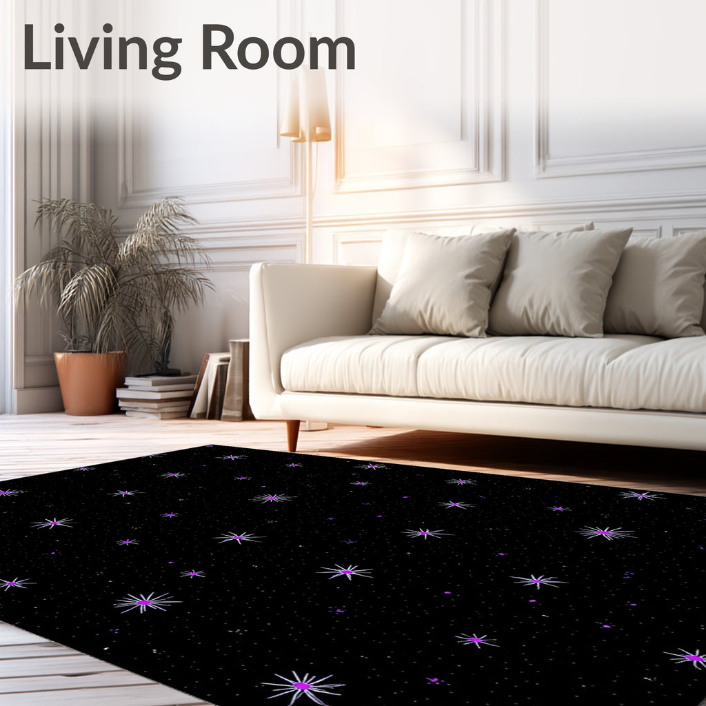 Cosmic Black Starburst Purple Accent Rug