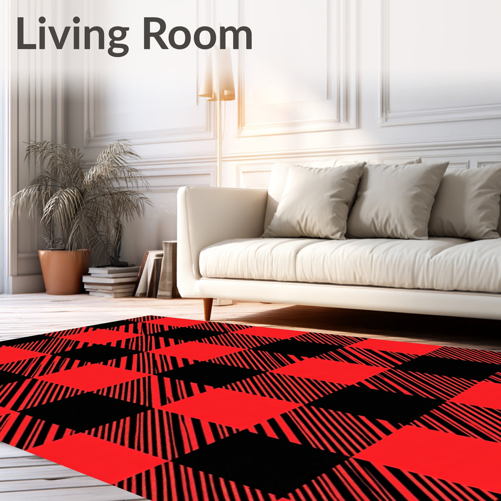 Vibrant Red Black Checkered Squares Rug