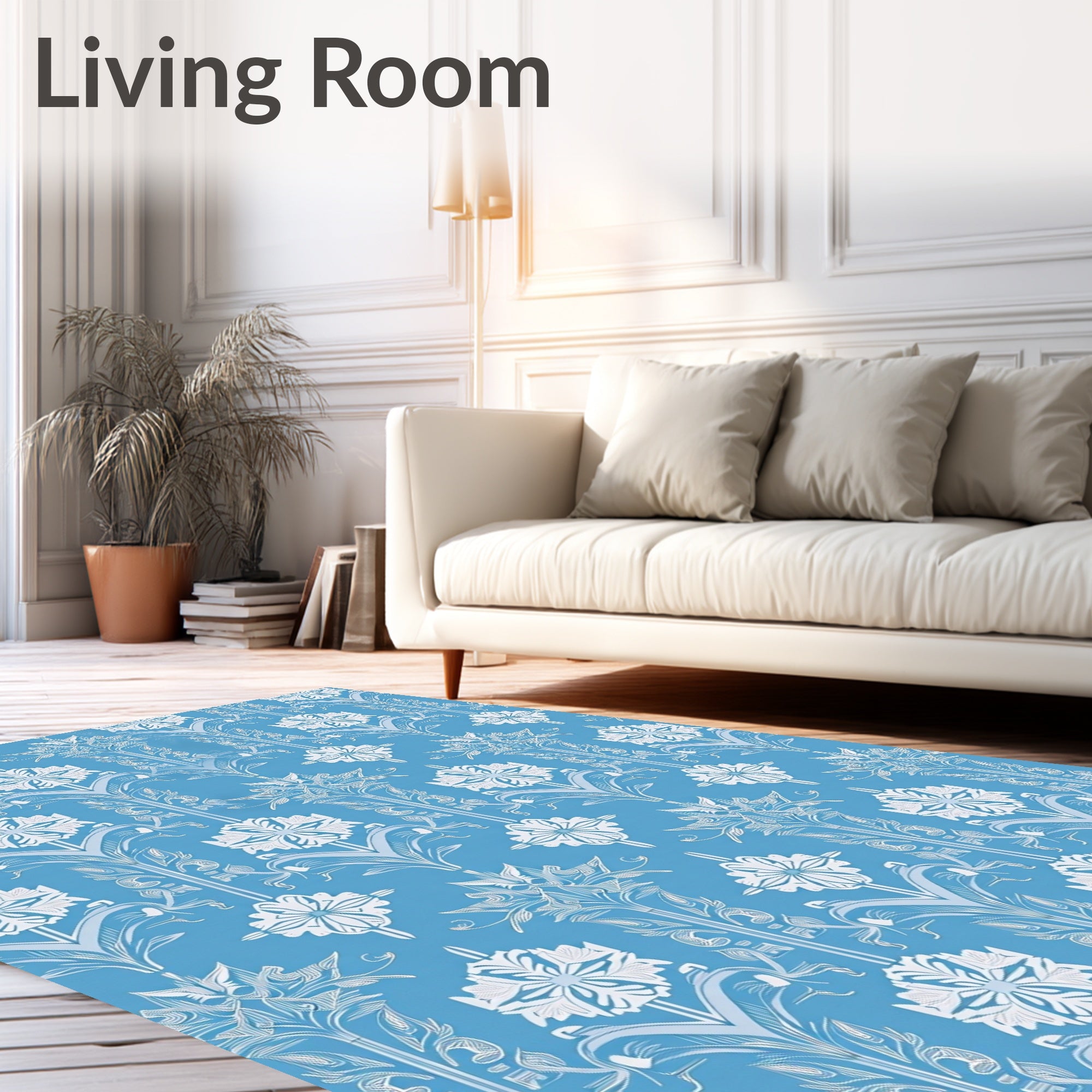 Blue Floral Damask Ornament Rug