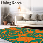 Orange Floral Medallion Green Background Rug
