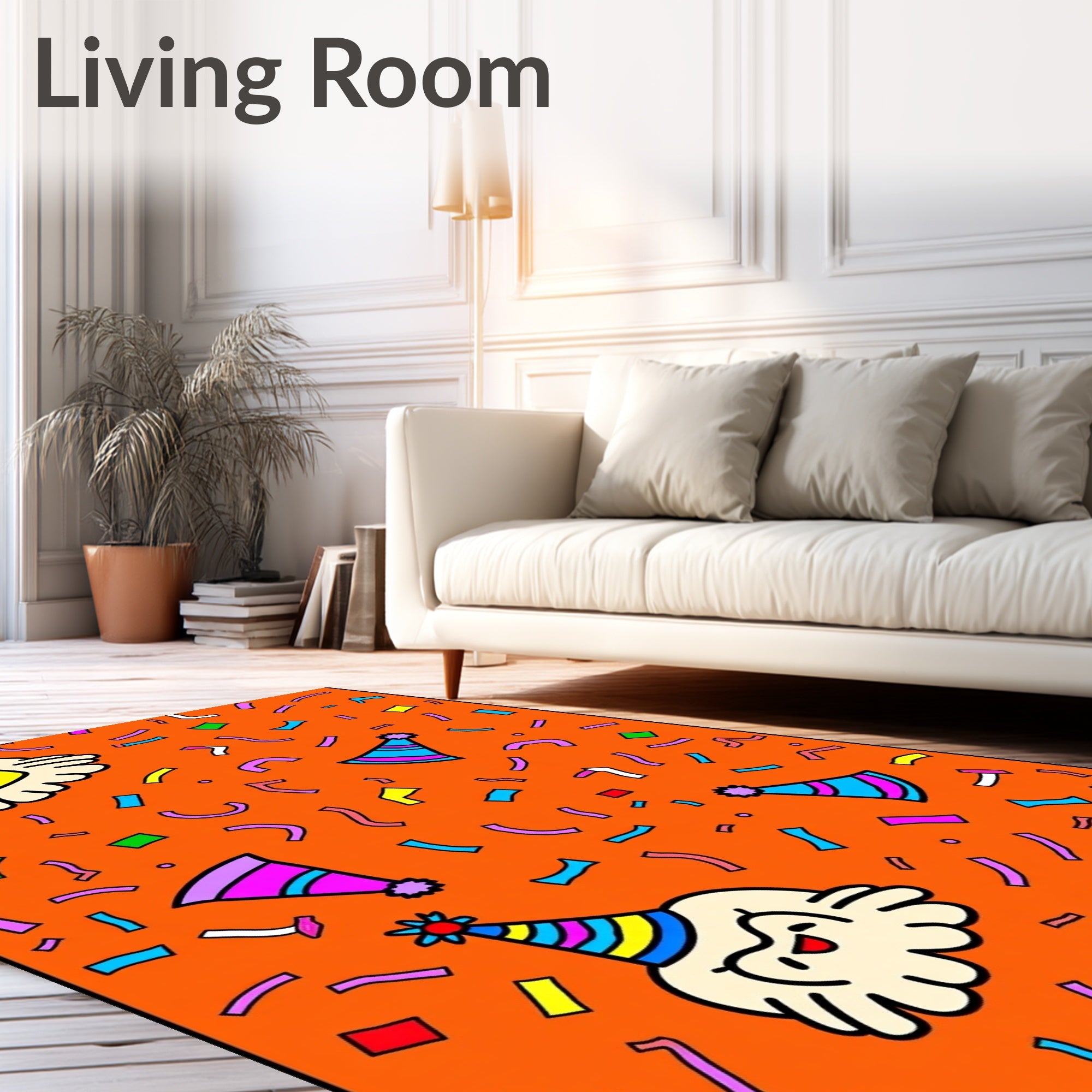 Orange Confetti Celebration Party Hats Rug