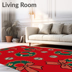 Red Green Wreath Floral Bow Accent Rug