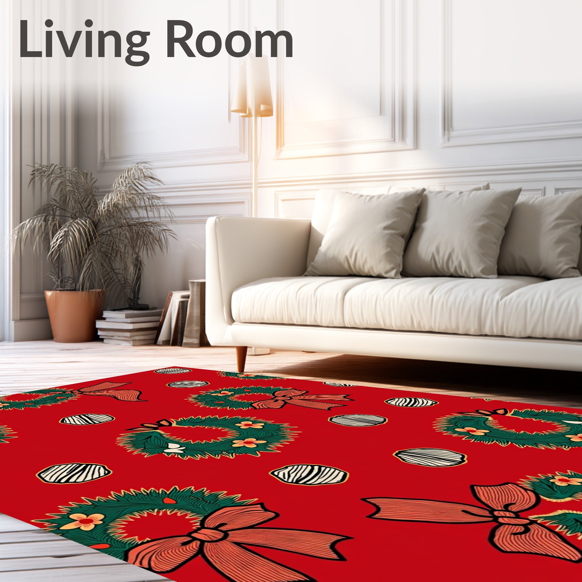 Red Green Wreath Floral Bow Accent Rug