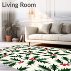 Classic Green Holly Berry Background Rug