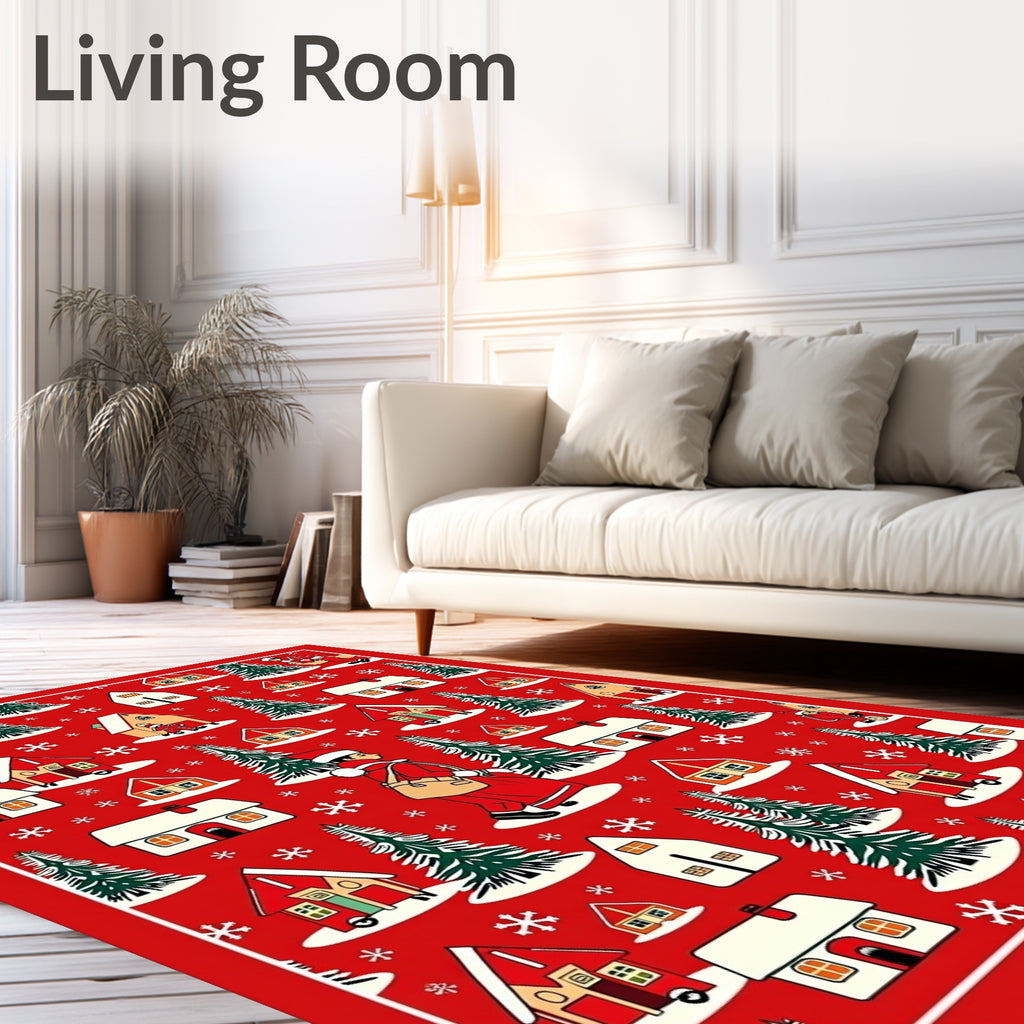 Classic Christmas Village Scene Rug