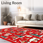 Classic Christmas Village Scene Rug