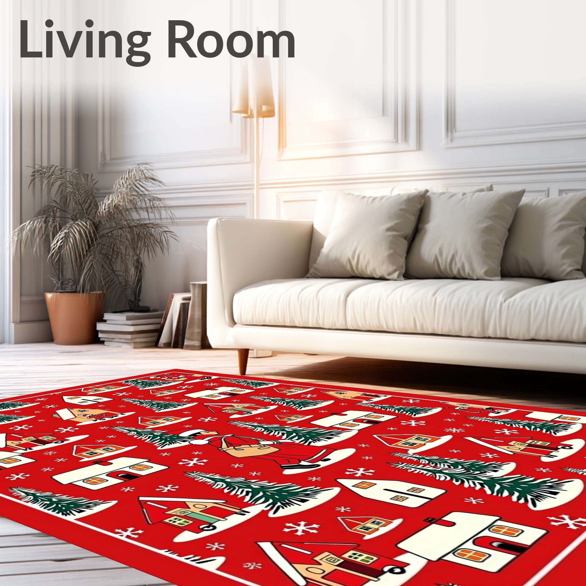 Classic Christmas Village Scene Rug