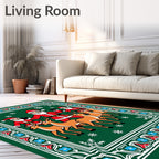 Festive Green Santa Reindeer Snowflakes Border Rug