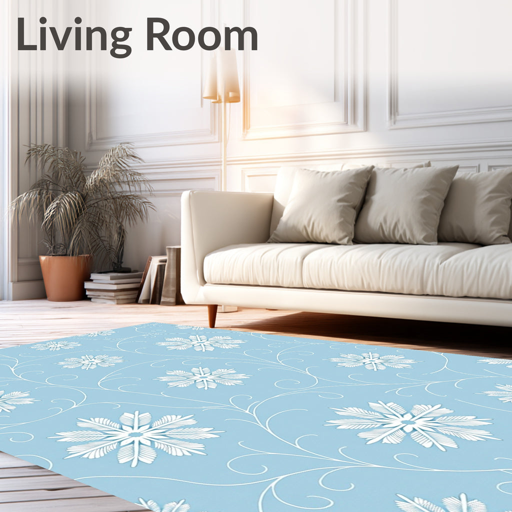 Soft Blue White Snowflake Vines Rug