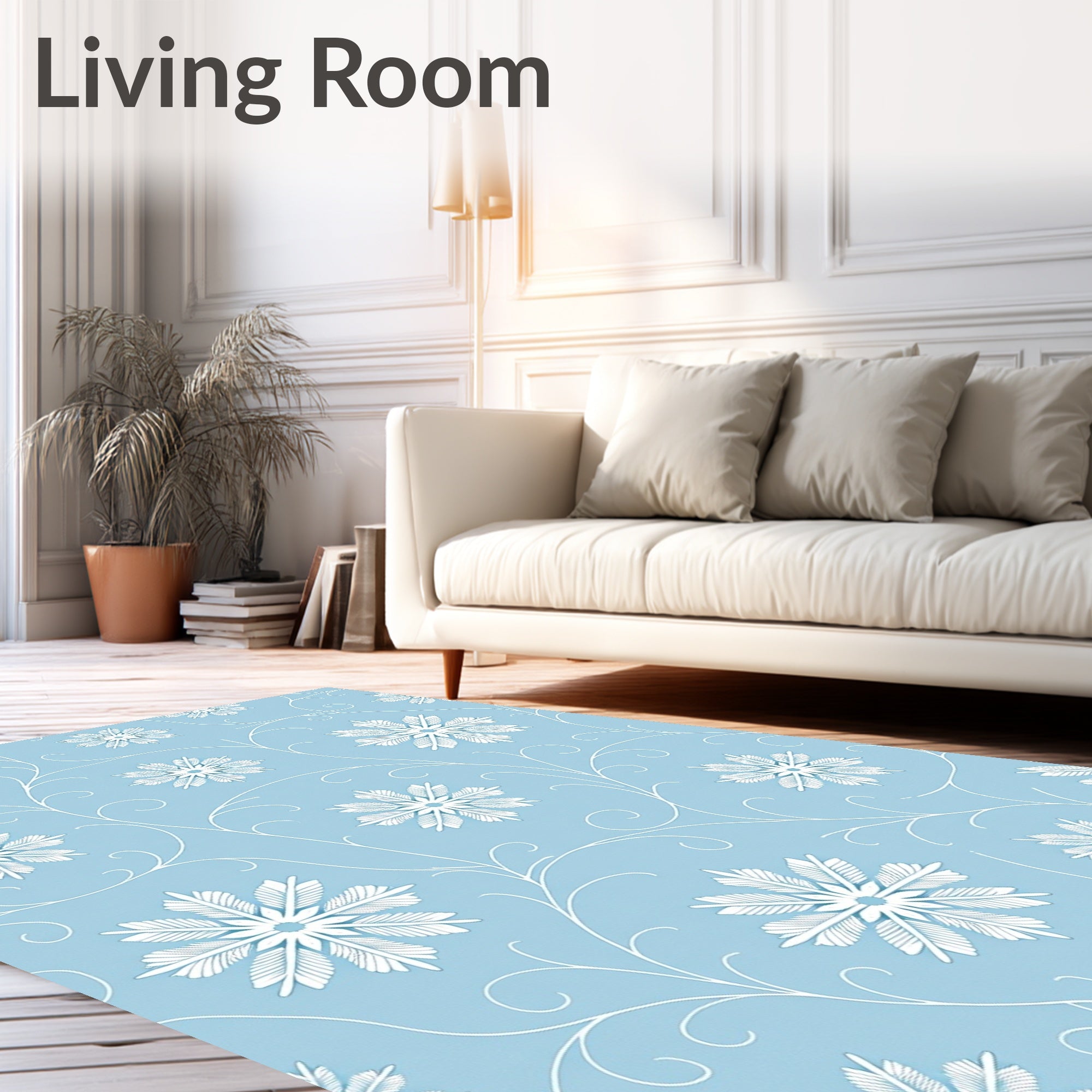 Soft Blue White Snowflake Vines Rug