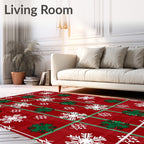 Red Green White Snowflake Plaid Rug