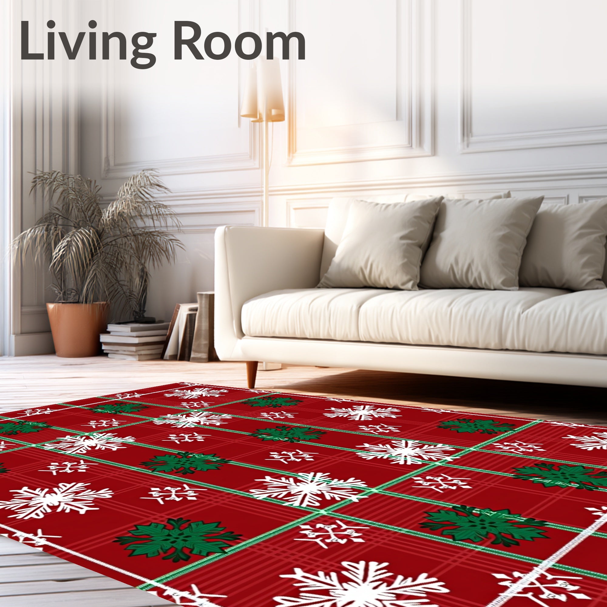 Red Green White Snowflake Plaid Rug