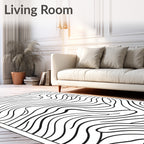 Modern Black Abstract Whimsical Waves Rug