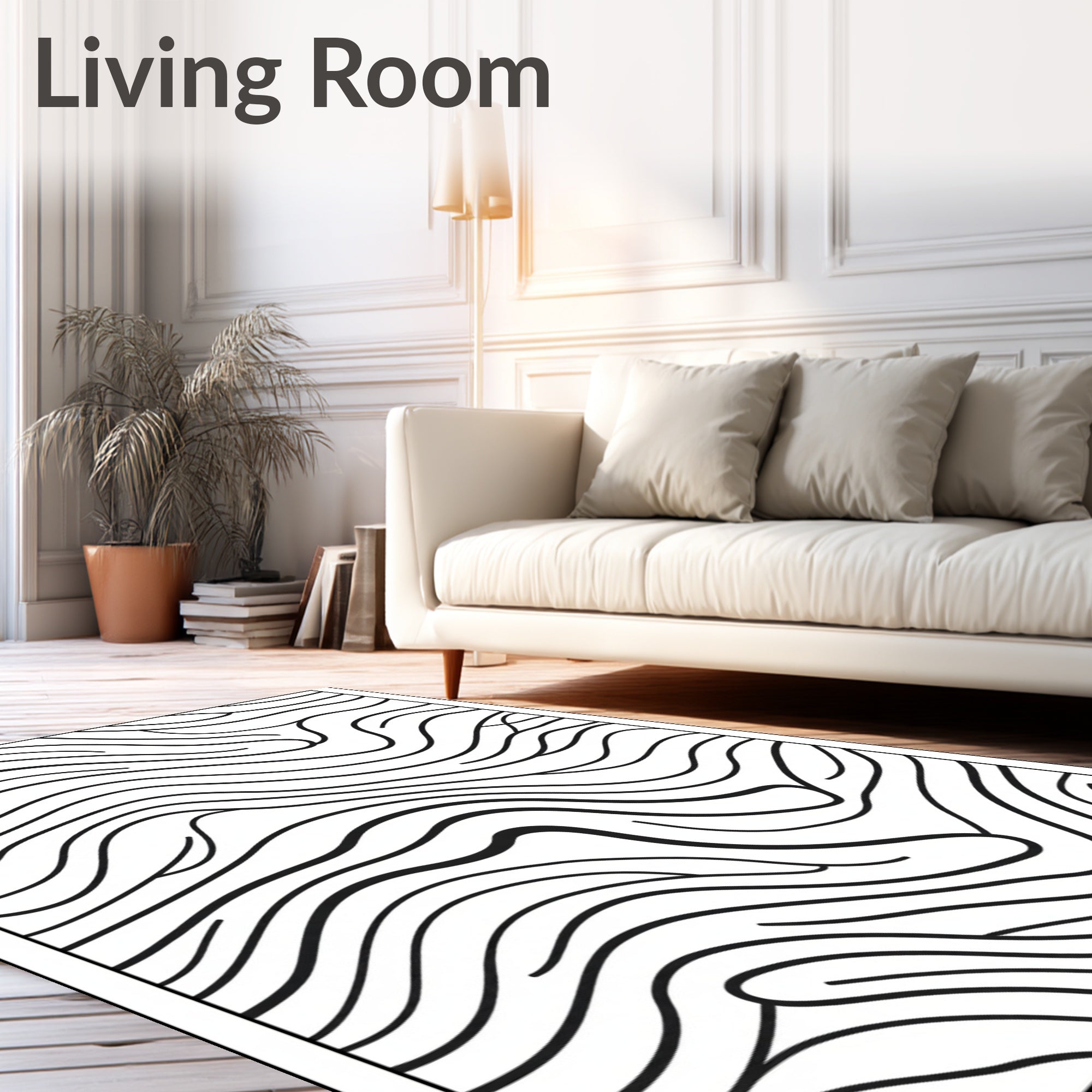 Modern Black Abstract Whimsical Waves Rug