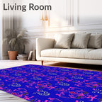 Bold Royal Blue Pink Floral Damask Rug
